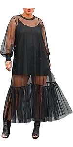 Inzegao Sheer Top for Women Tulle Mesh Tank Top Ruffled Crewneck